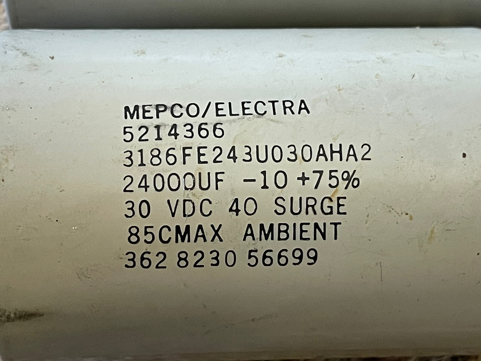 (2) MEPCO / ELECTRA Can Capacitors, 5214366, 24000uF, 30 VDC