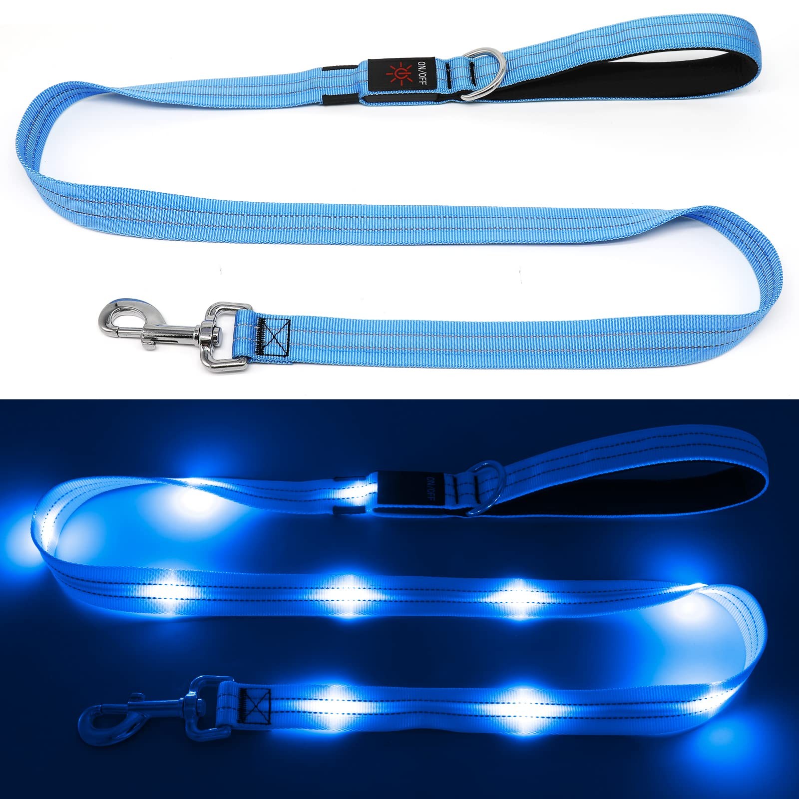 KOSKILL 4 Ft Led Dog Leash, Rechargeable Light up Waterproof, 4 feet, Blue