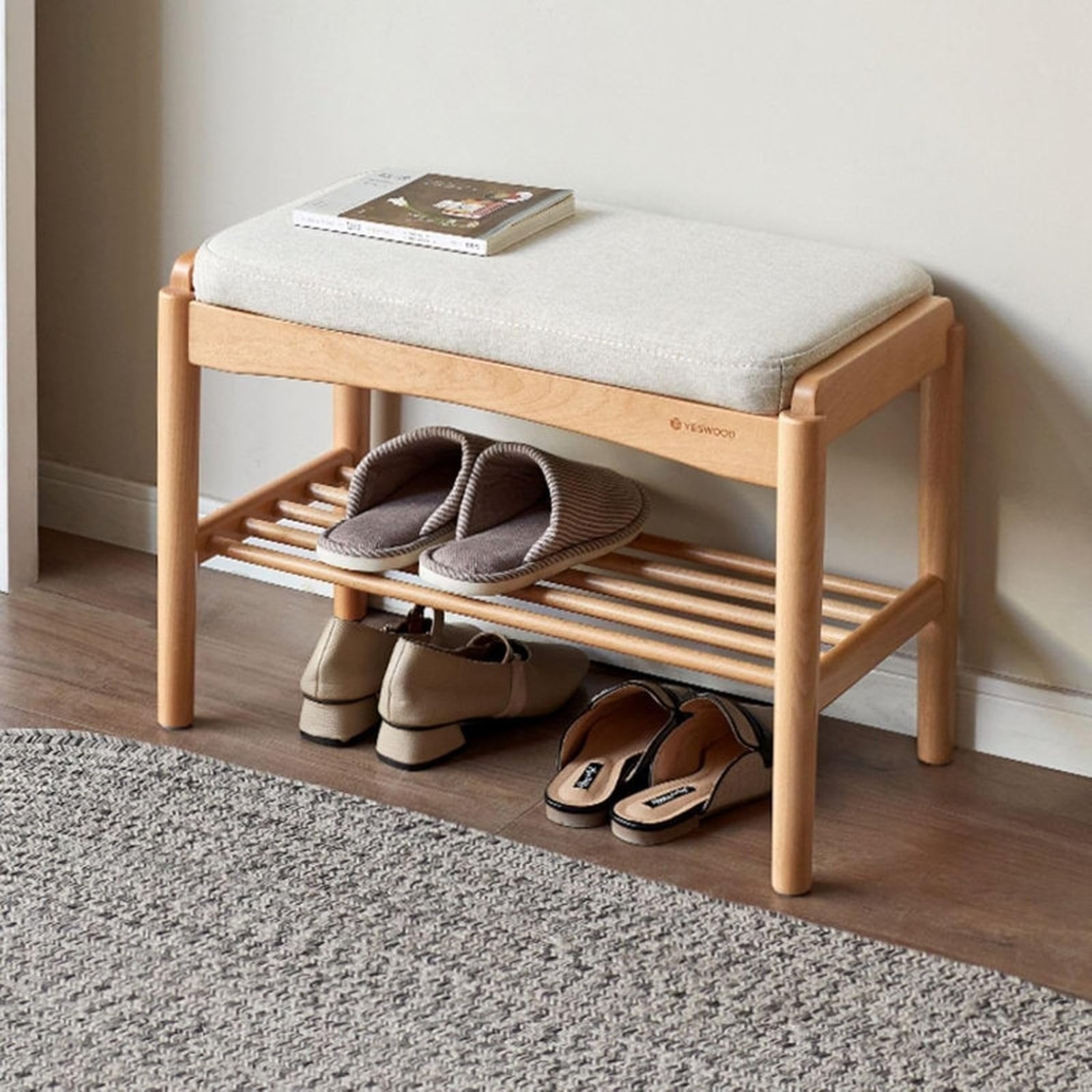 East Urban Home Solid Oak Upholstered Shoe Bench