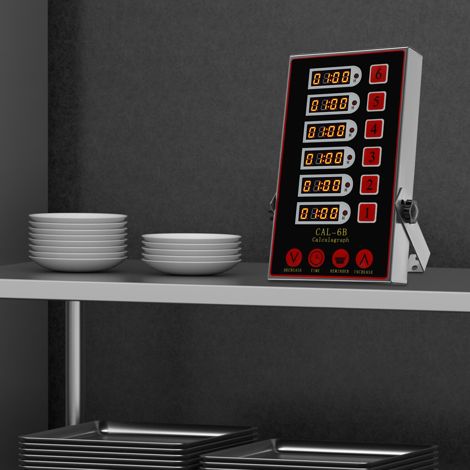 6 Channel LED Kitchen Timer Restaurant Commercial Kitchen Stainless Steel Alarm