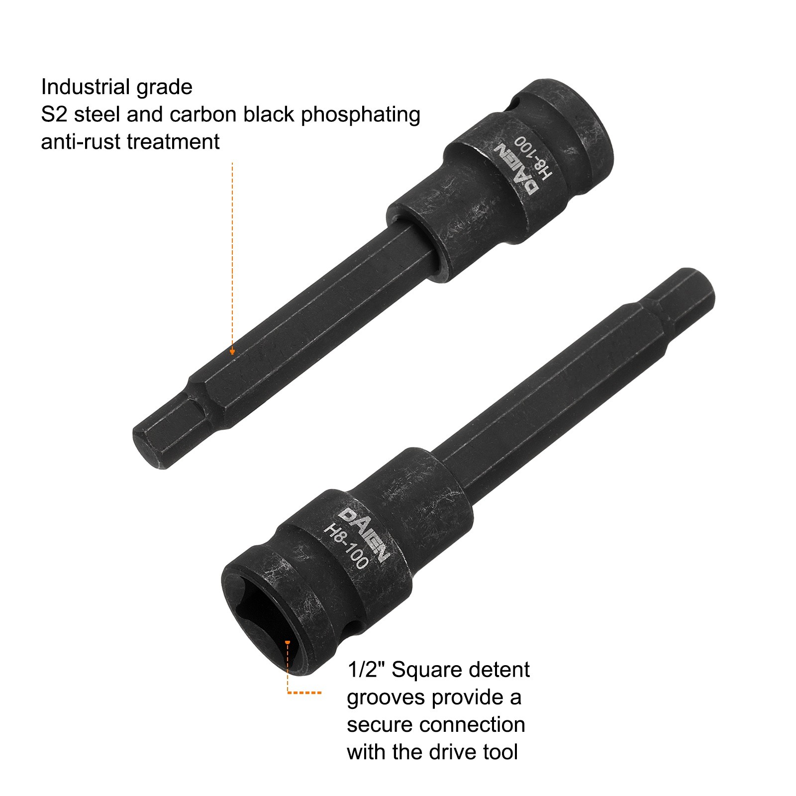 H8 Hex Bit Socket 100mm Length 1/2" Square Metric Impact Bit Black,