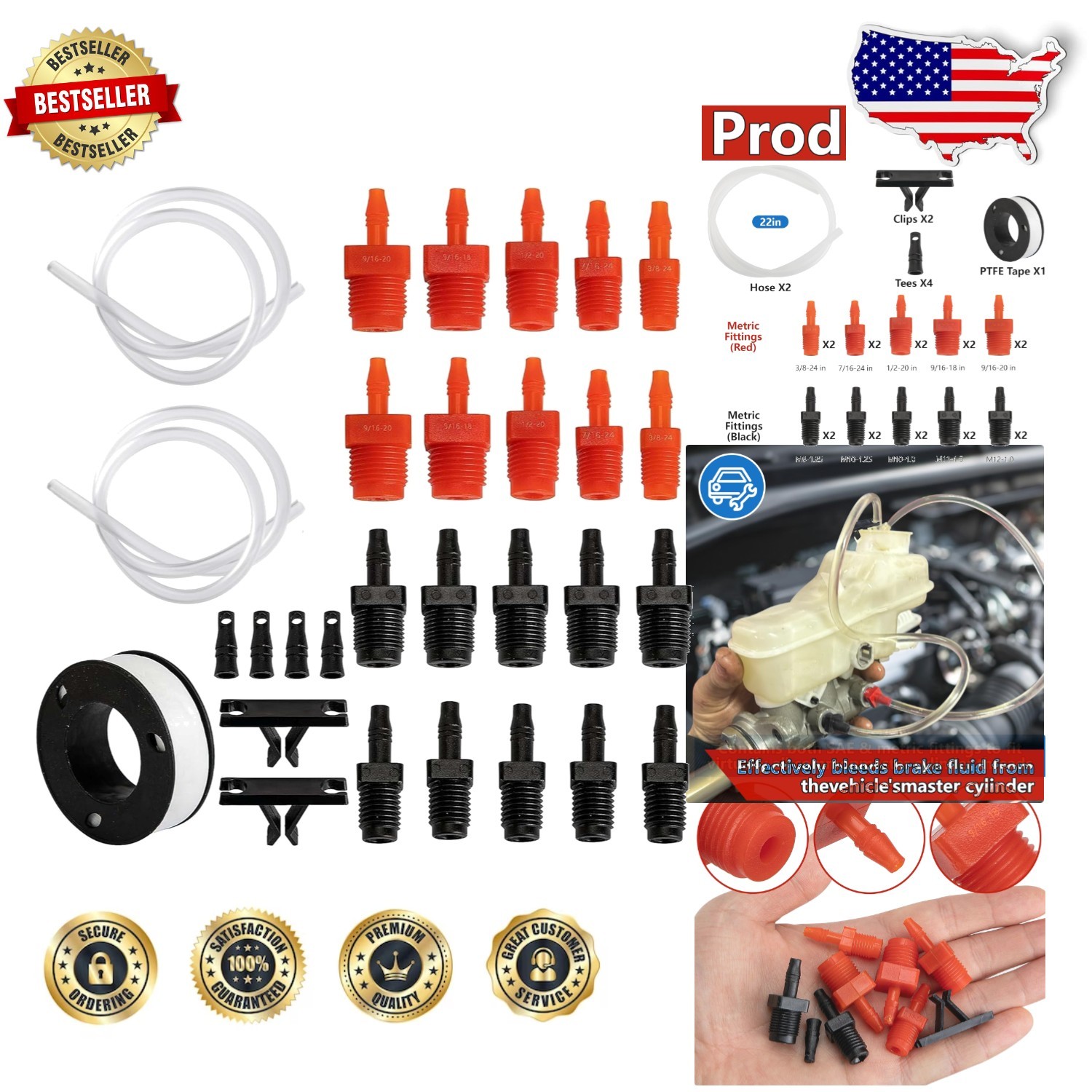29 Pcs Master Cylinder Bleeder Kit-Brake Bleeder Kit with 22" Hose PTFE Tape Uni