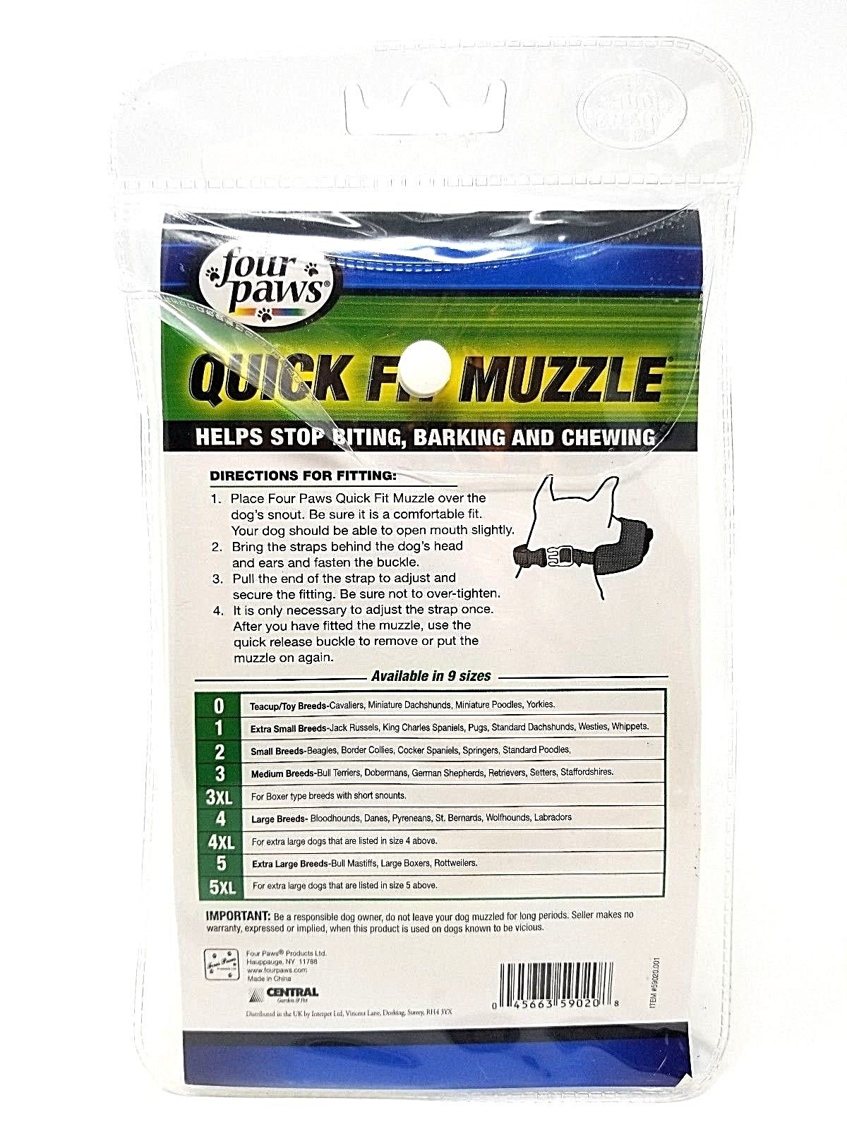 FOUR PAWS ~ QUICK FIT DOG MUZZLE BLACK SIZE 2 SMALL BREEDS ~ NEW