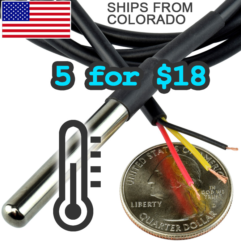 [5 for $18] DS18b20 Temperature Probe Waterproof Stainless Steel Arduino Pi Comp