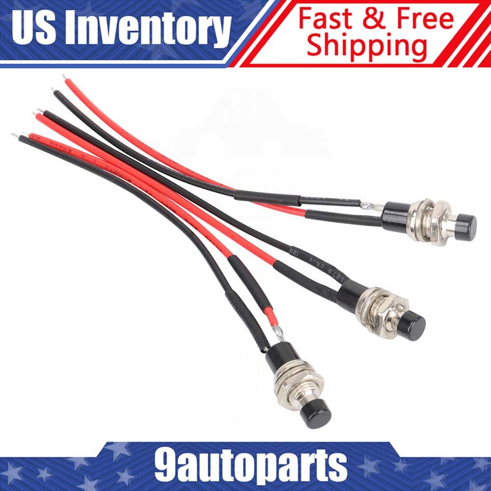 3x Mini Push Button Pre-Wired Momentary N/O OFF-ON Switch Plug 12V 5AMP SPST