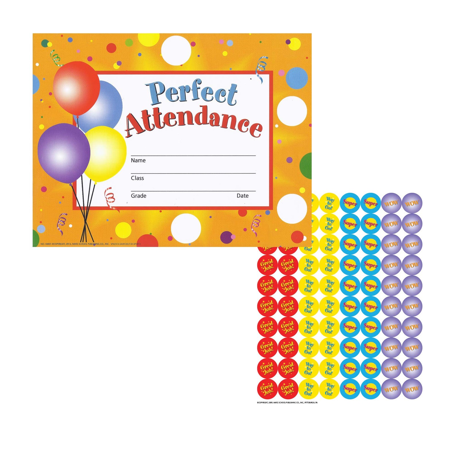 Perfect Attendance SticktoIt Award Certificate 11x8.5 Inch School 1 PCS