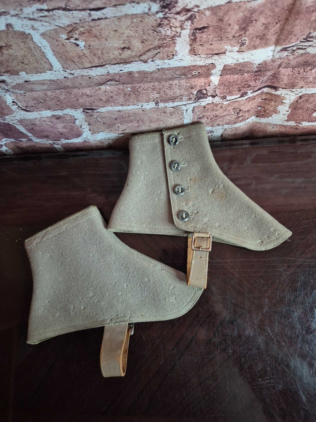 Vintage U.S. Military Gaiters, Shoe Covers W/Buttons, Leather Straps