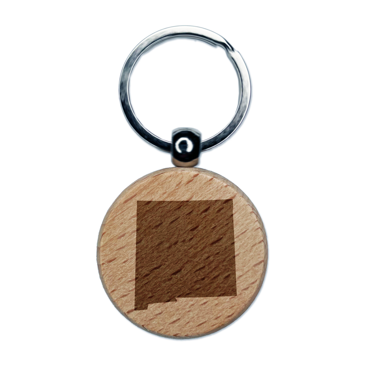 New Mexico State Silhouette Engraved Wood Round Keychain Tag Charm