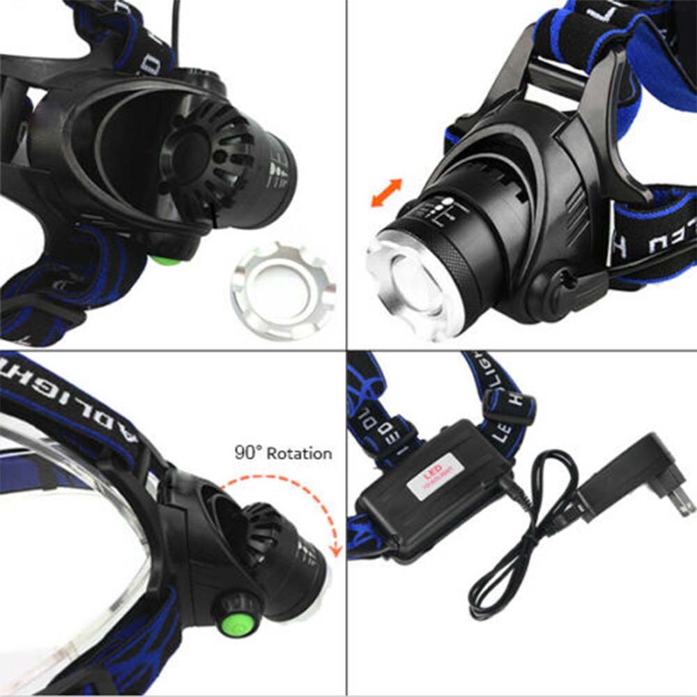 Powerful 12000000LM LED Rechargeable Headlight Zoomable Headlamp Head Torch US