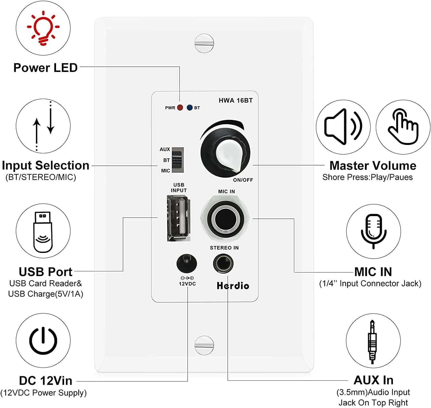 4* Herdio 2-Way Bluetooth Ceiling Speakers + in Wall Amplifier Receiver 3 Sizes