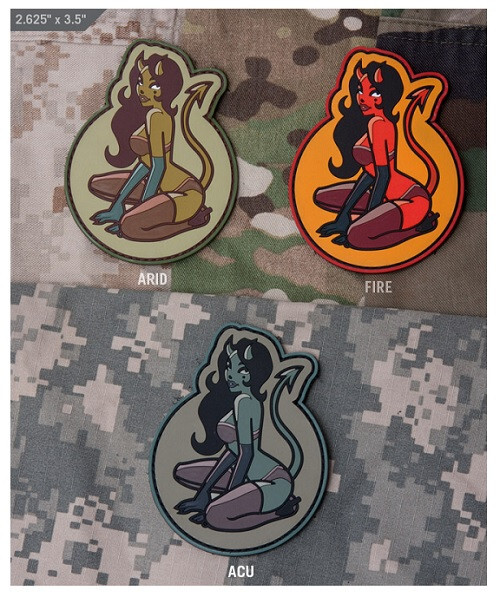 Milspec Monkey MSM Morale Patch - DEVIL GIRL- FIRE RED color in PVC Rubber -NEW