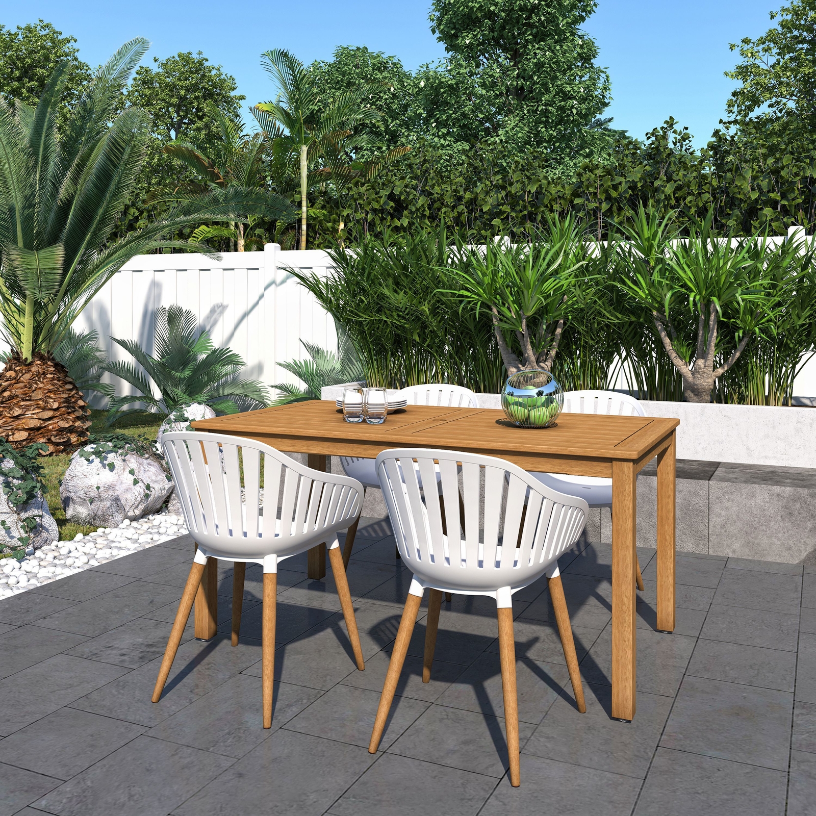 Amazonia Treptic 5-Piece Outdoor Dining Set | Teak Finish | Ideal for Patios