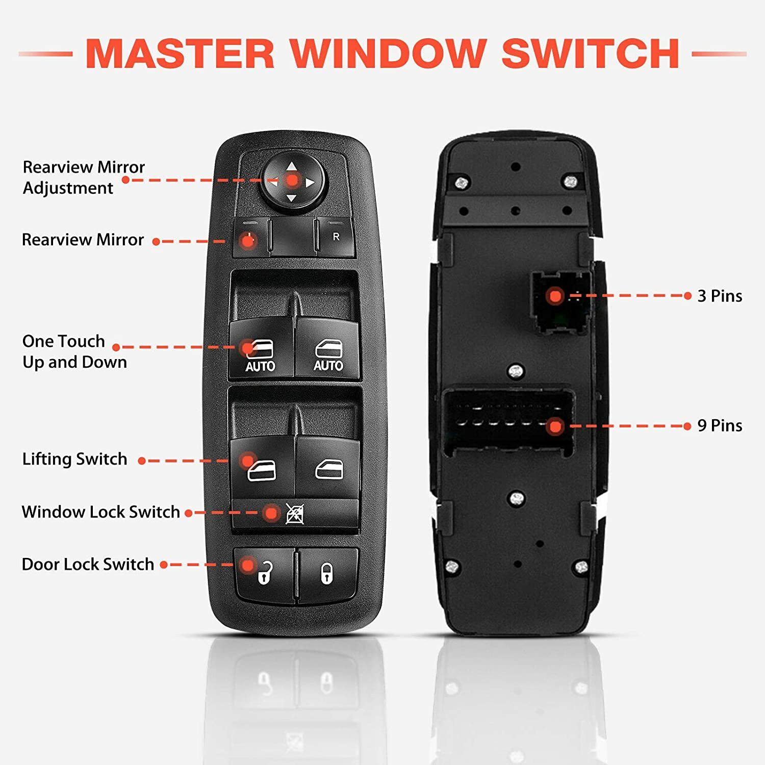 Front Driver Master Power Window Switch for Dodge Ram 1500 2500 3500 2009-2012