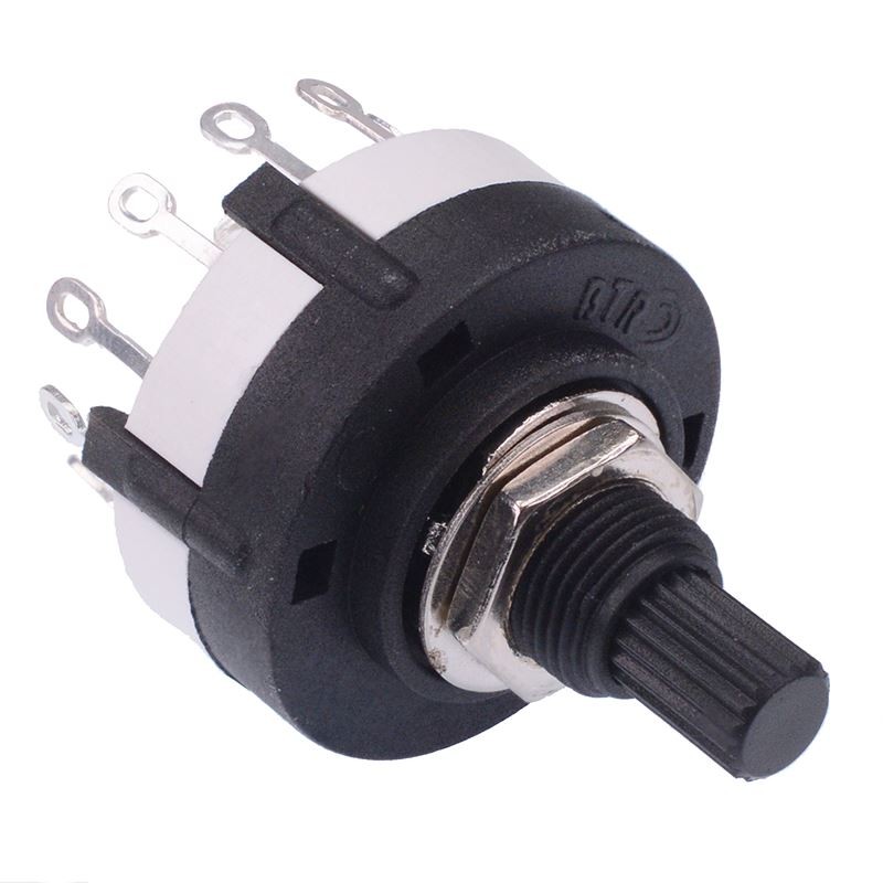 2 Pole 6 Way Rotary Switch Splined Shaft Solder Terminals