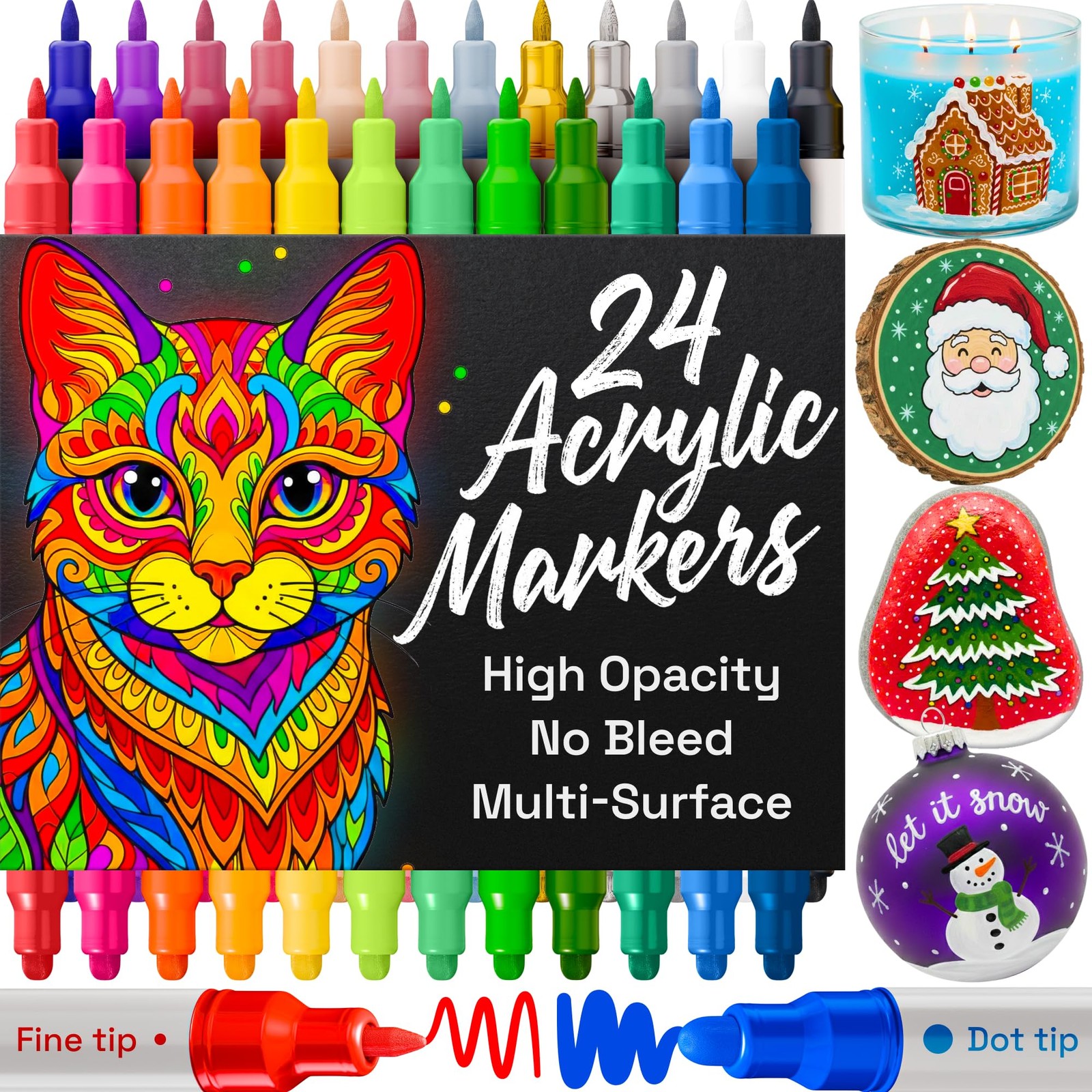 Acrylic Paint Markers for Rock, Fabric, Wood, Glass, Craft and Decoration