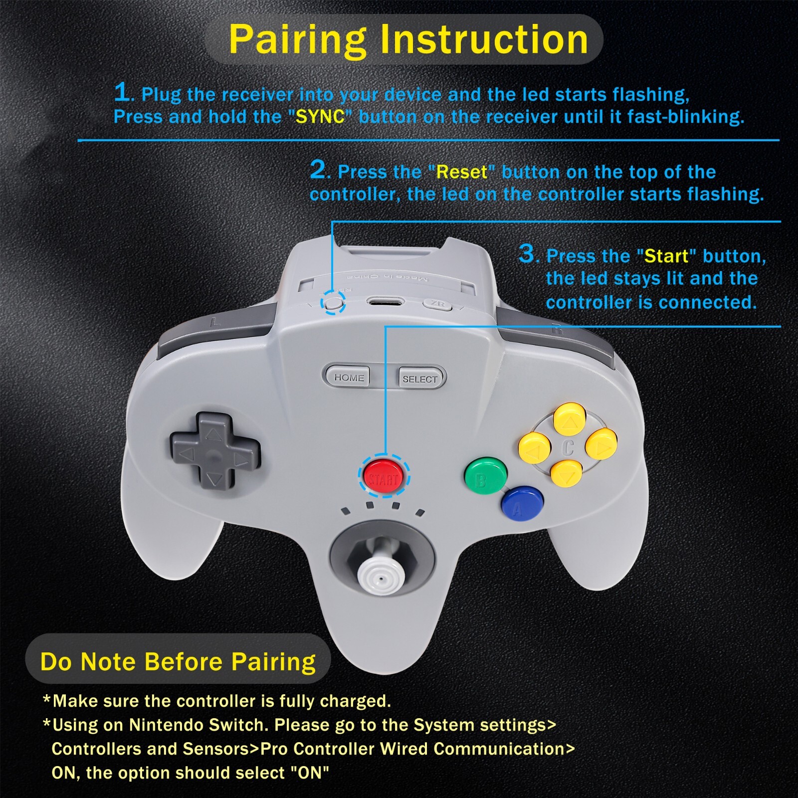 Wireless N64 Switch Online Controller for PC Windows Laptop iOS Mac Raspberry Pi