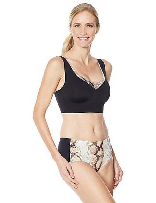 Rhonda Shear Black Snake Trim Invisible Body Bra Removable Pads New Seamless