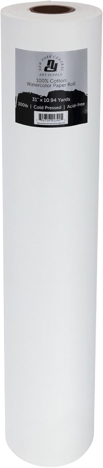 Premium 300Lb Cold Press Watercolor Paper Roll - 31" x 10.94 Yd, 100% Cotton
