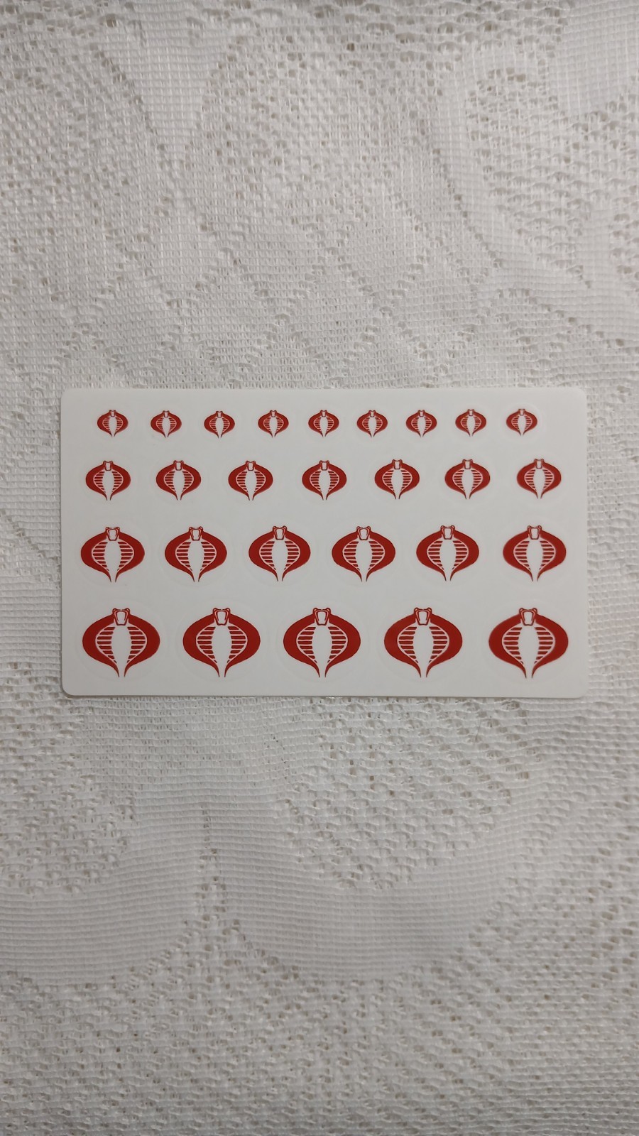 Cobra Stickers Red Sheet, 1:18 New Custom, Red Cobras On Clear, Peel And Stick!