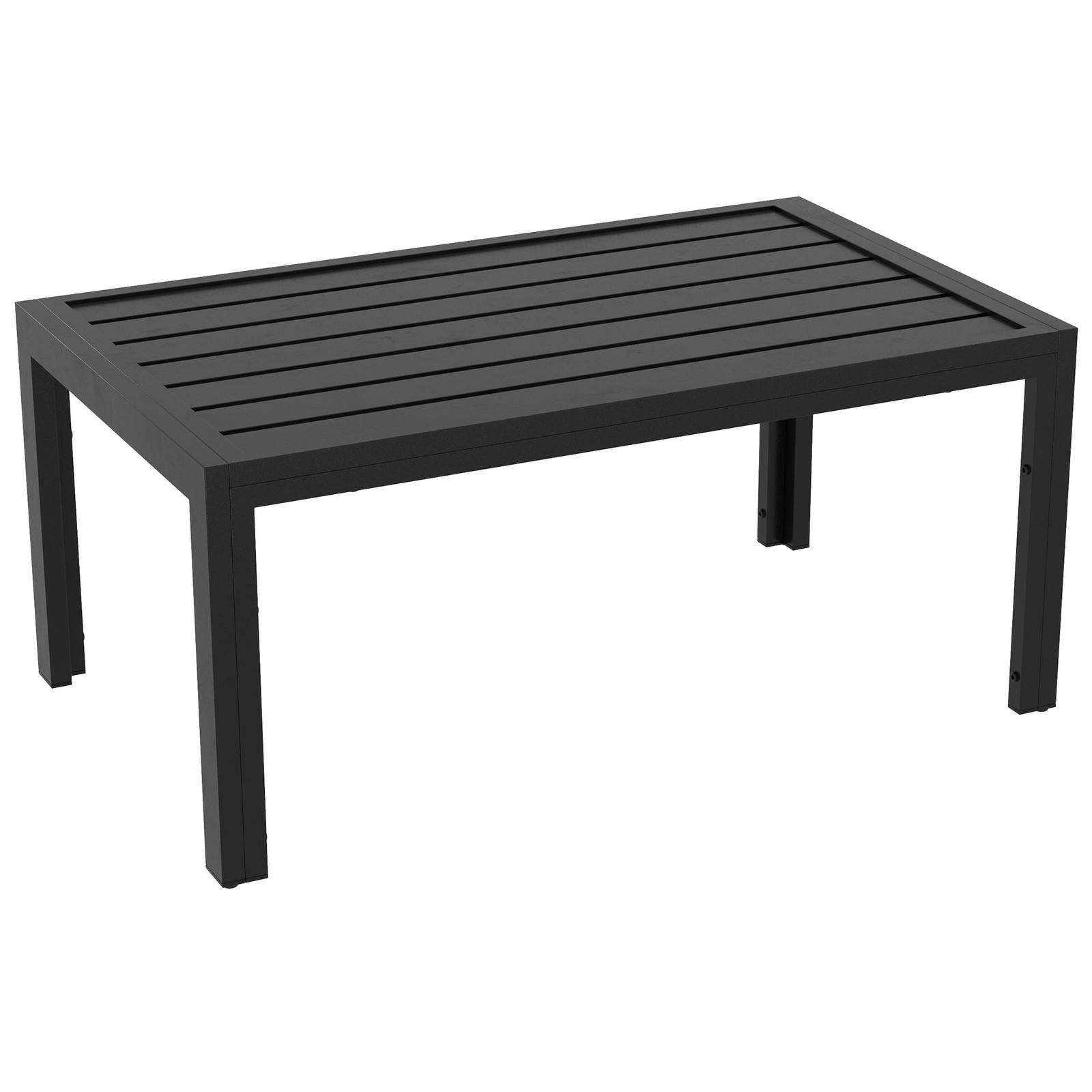 Outdoor Coffee Garden Patio Side Table Steel Frame Slat Tabletop for Balcony