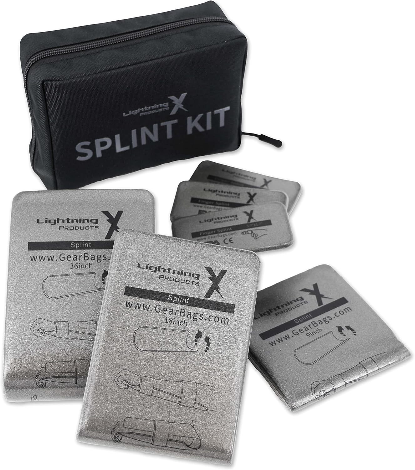 Universal Tactical Roll Splint Kit for First Aid - 6 Splints & Carry Bag