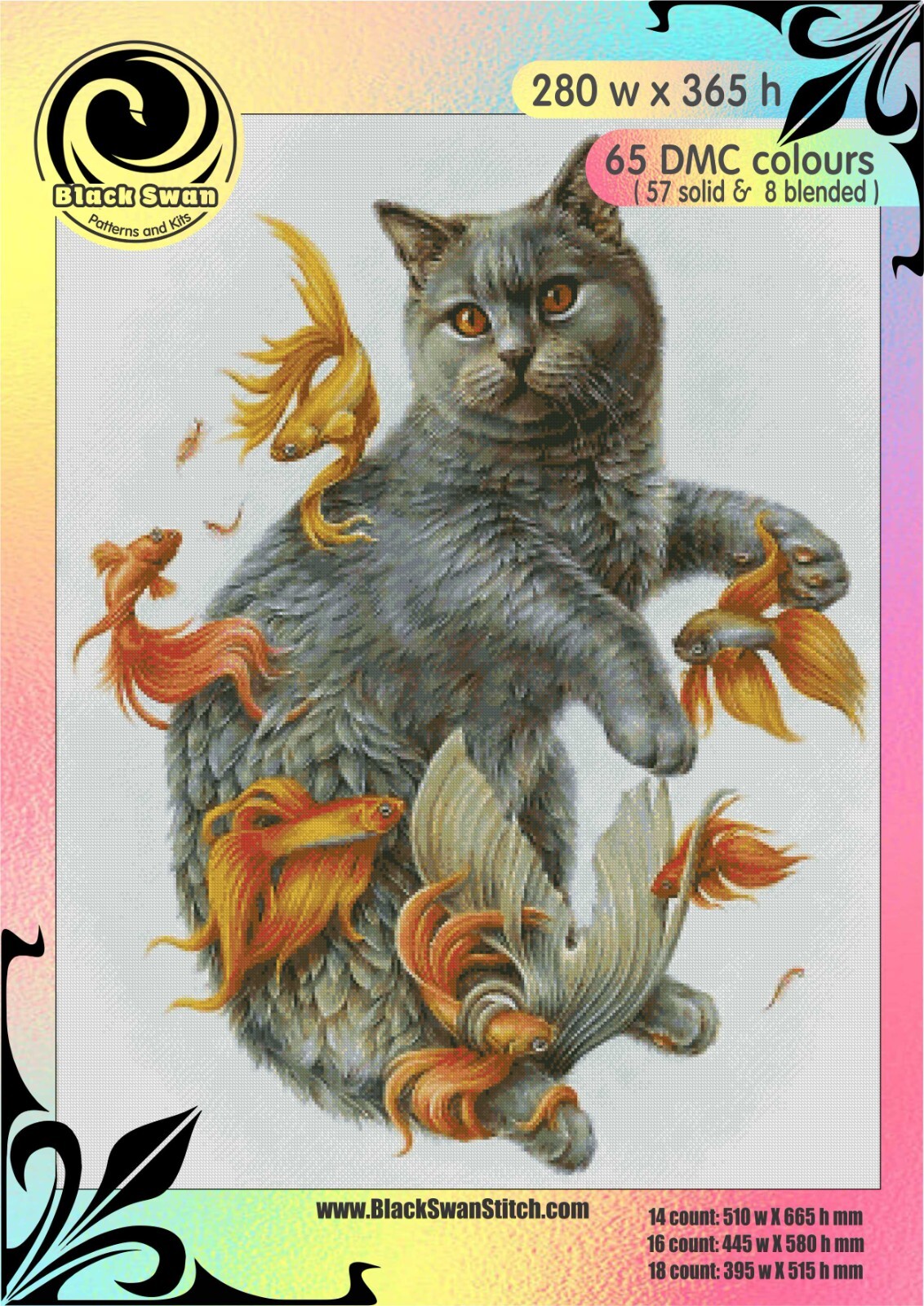 Cat & Goldfishes 288 - Chart Counted Cross Stitch Pattern Needlework