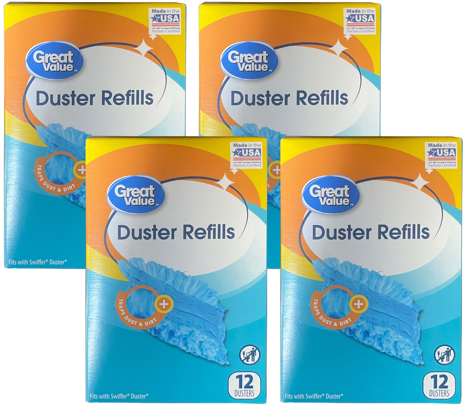 Great Value Duster Refills, 12 Ct 4 Pack - Compatible with Swiffer Dusters