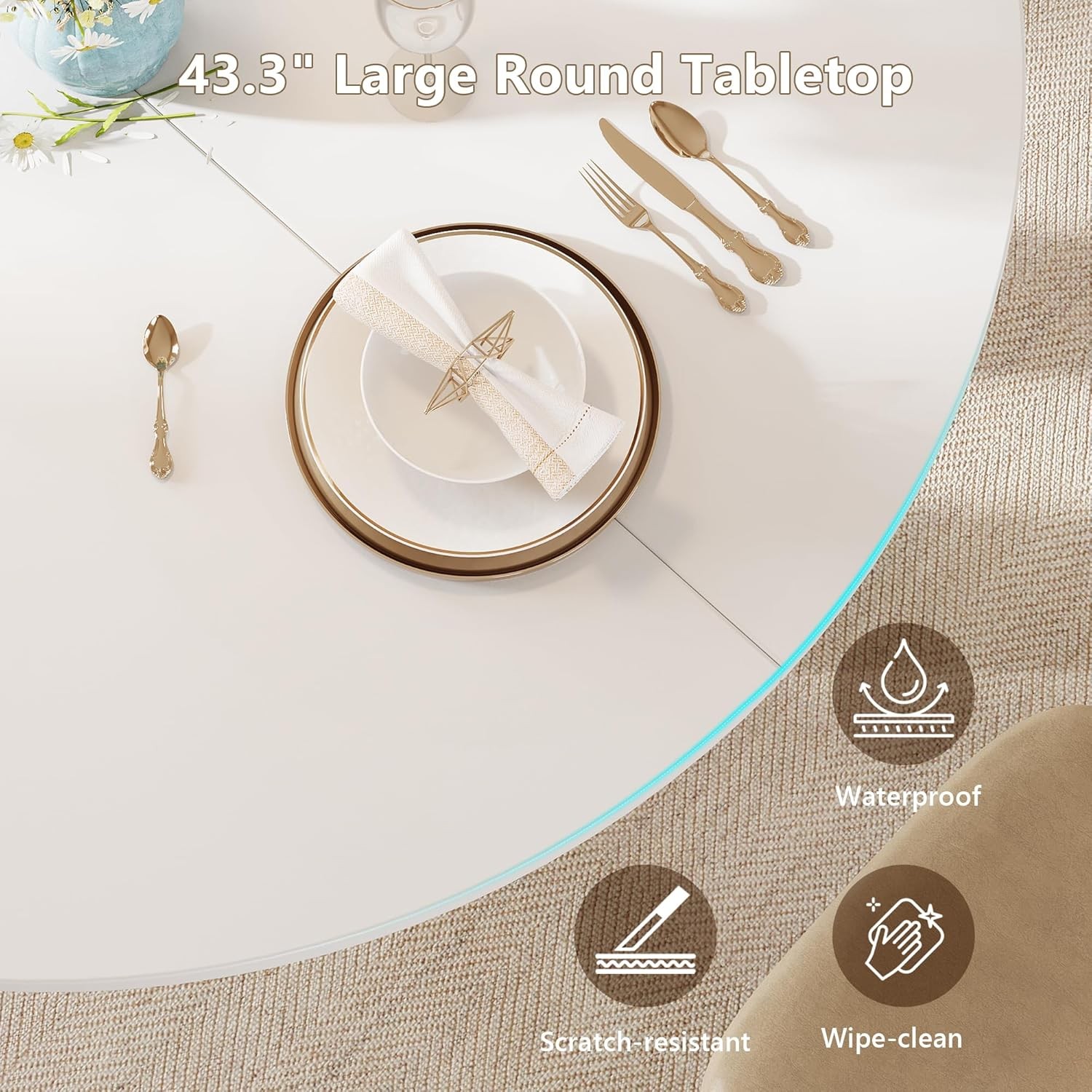 59" Extendable Round Dining Table 6-8 Kitchen Table W/ Sturdy Double Arc Base