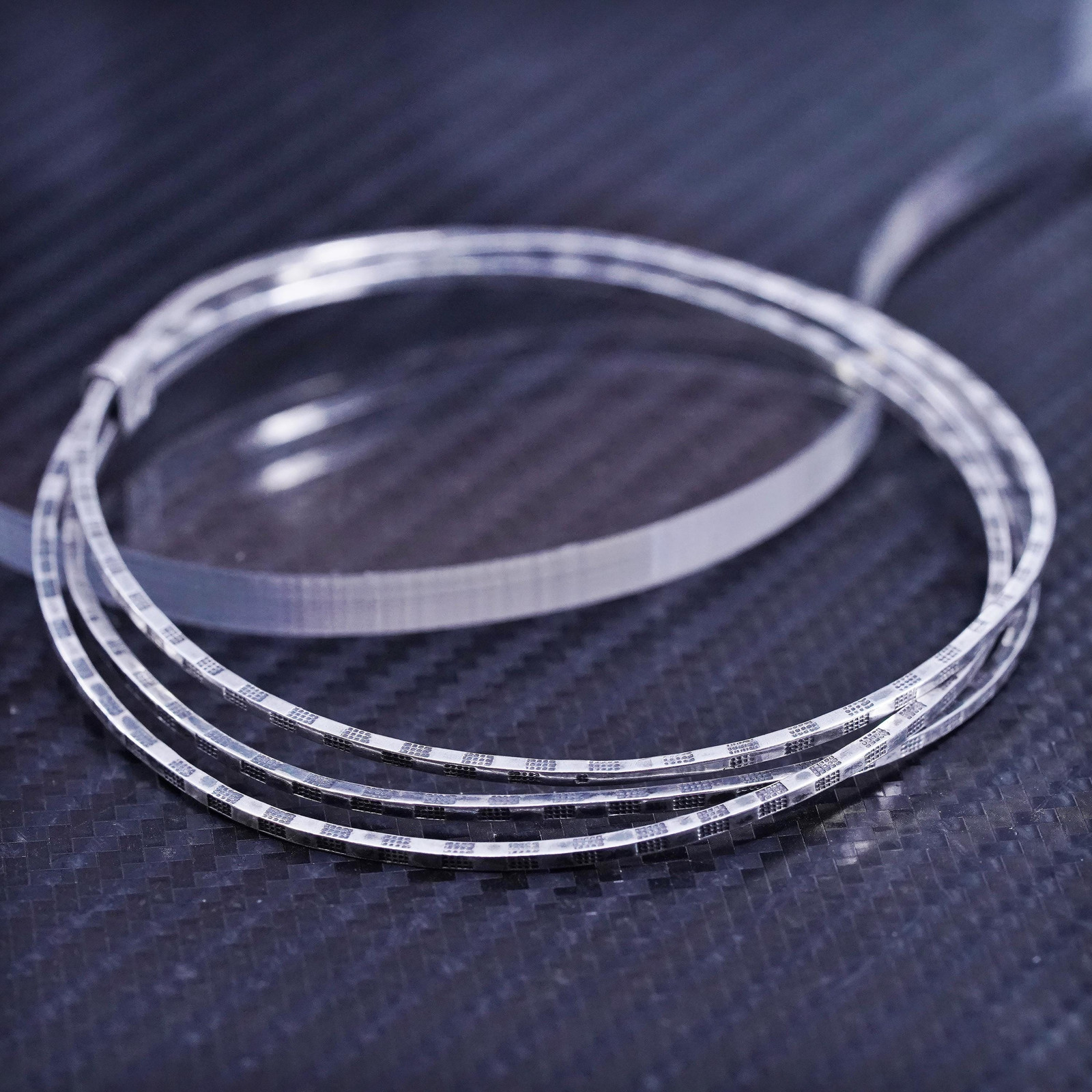 7.75”, sterling silver 925 handmade textured multi strands bangle, bracelet