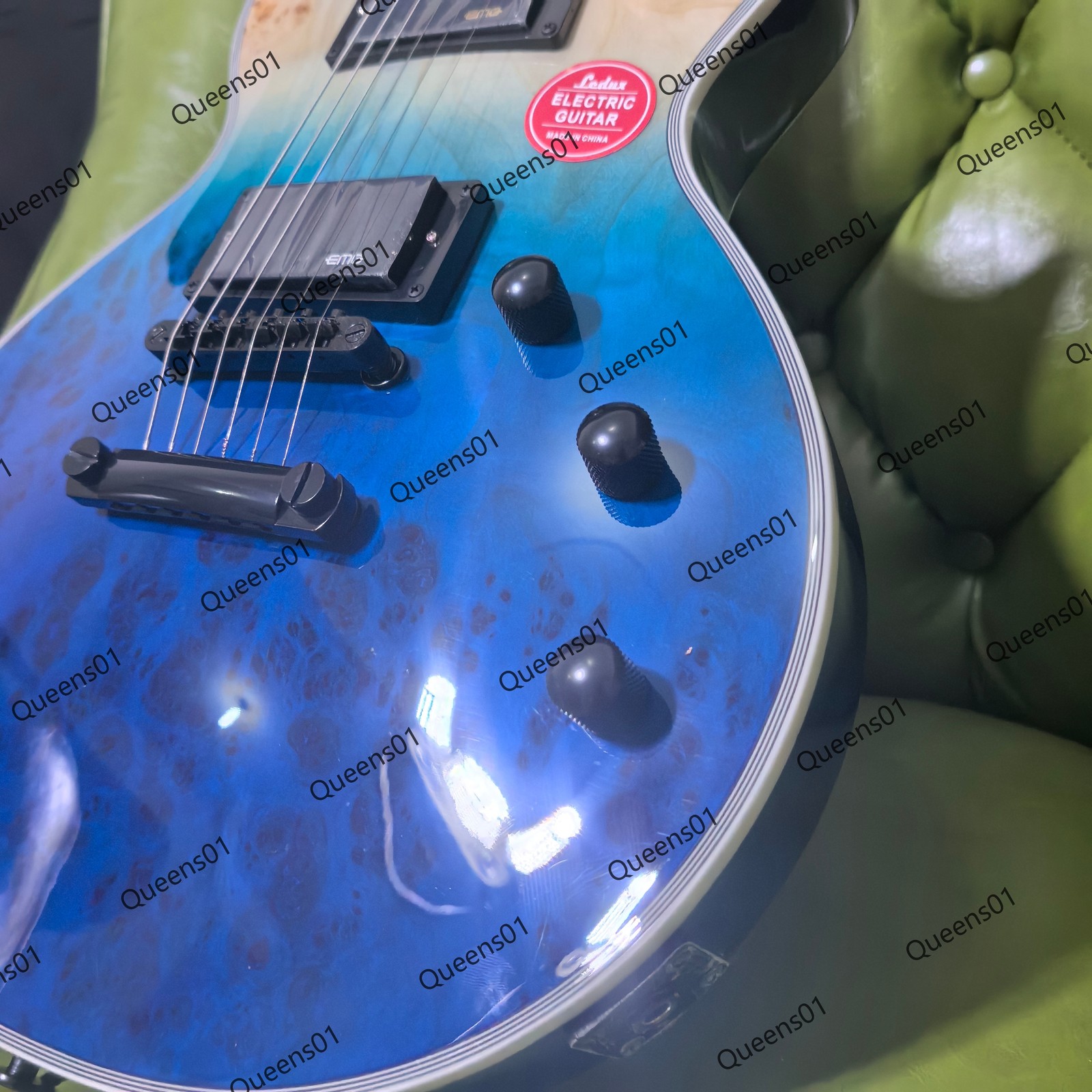 Electric Guitar Burl Top HH Pickups Mahogany Body&Neck Stainless Fret Bone Nut