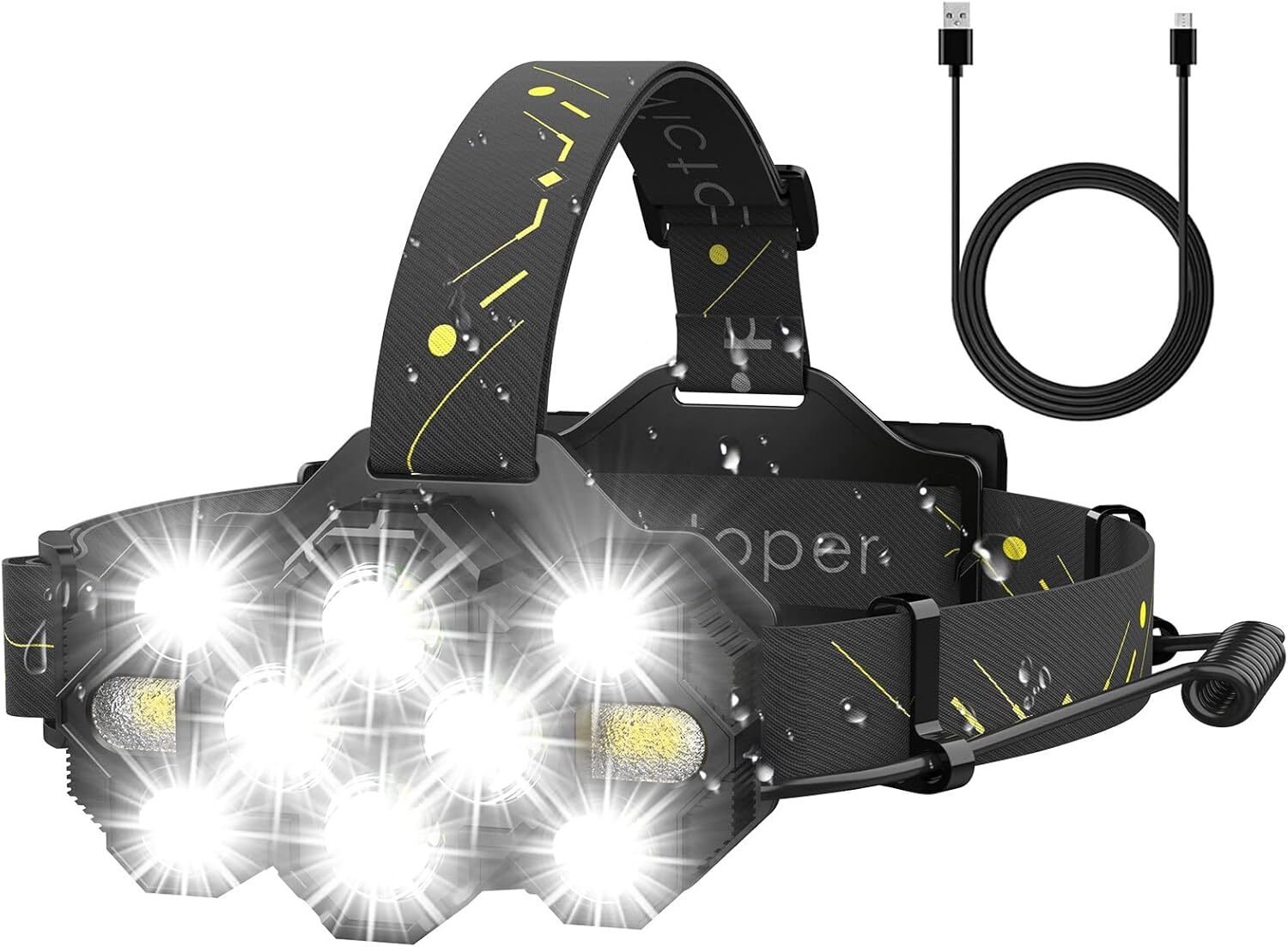 Victoper Headlamp Rechargeable, 22000 Lumen Bright 10 LEDs Head Lamp, Black