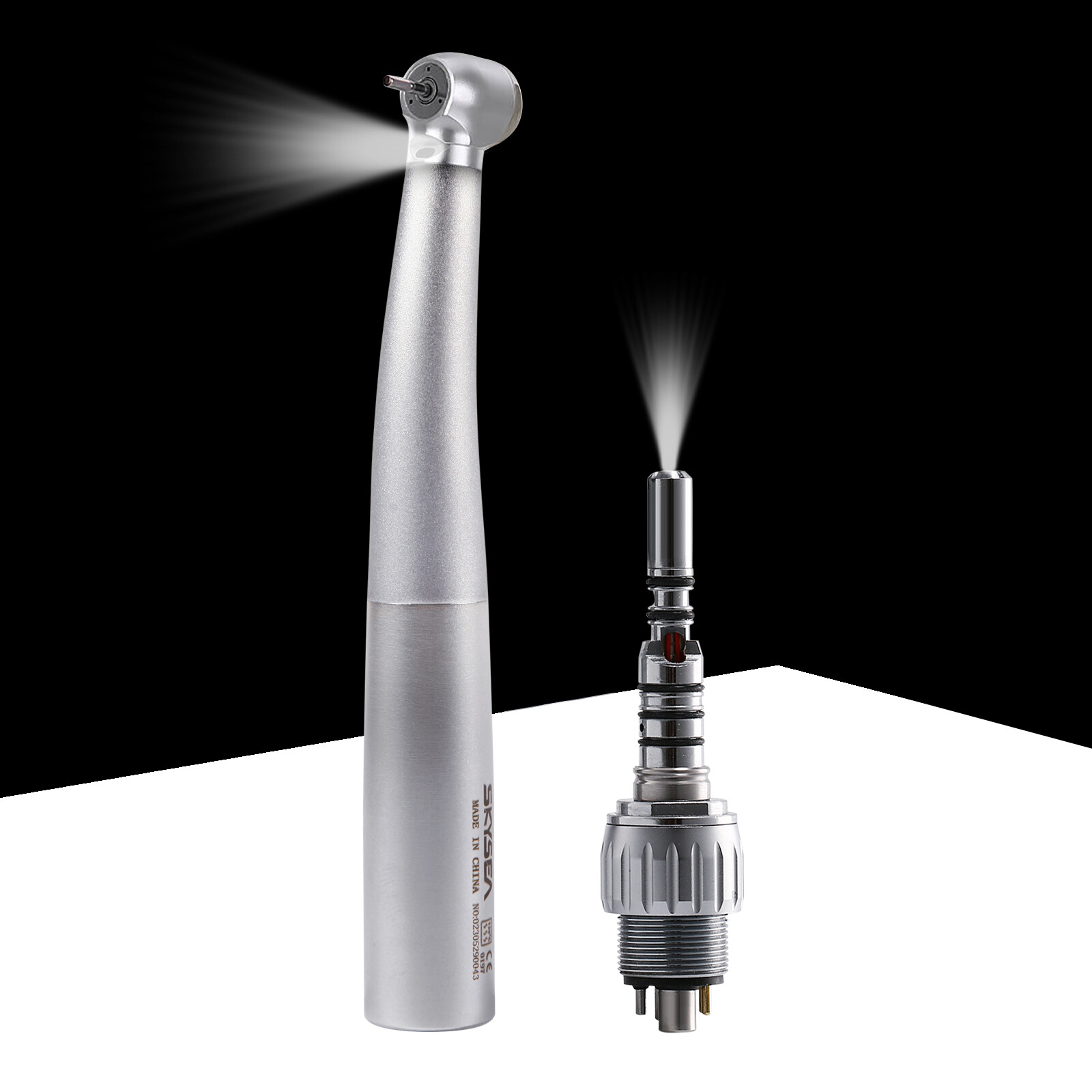 SKYSEA Dental Fiber Optic LED Turbine Handpiece with Coupler 6H Swivel fit KAV
