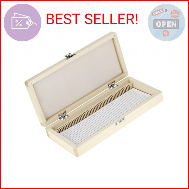 QWORK Wooden Slide Storage Box, Holds 50 Microscope Slides, for Size 45mm x 30mm