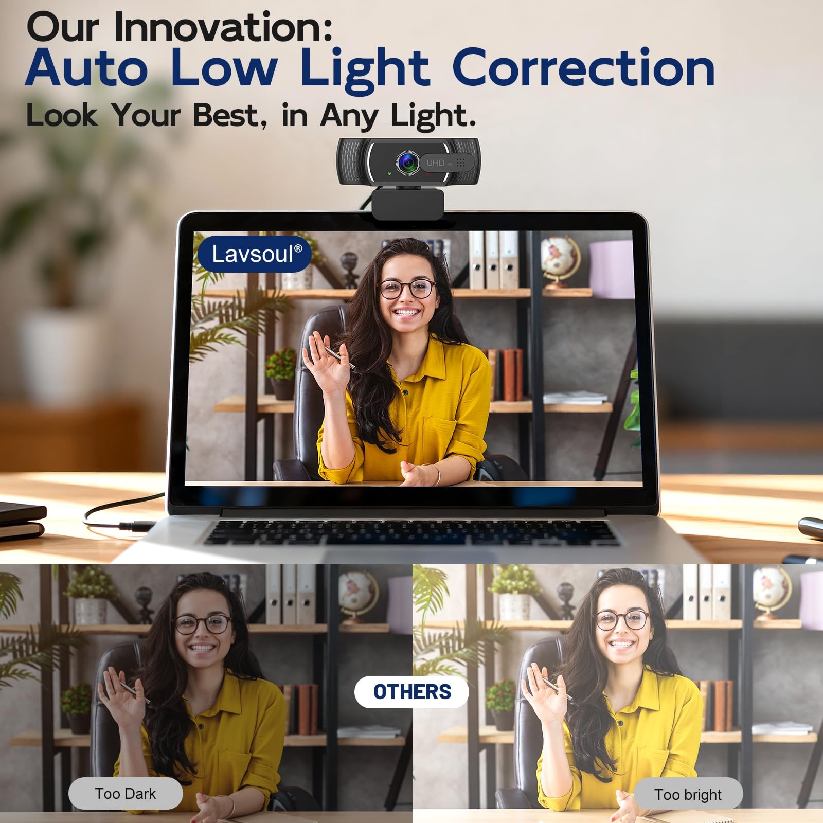4K Webcam for PC & Mac, Tiny USB Streaming Camera with PDAF Autofocus, Dual O...