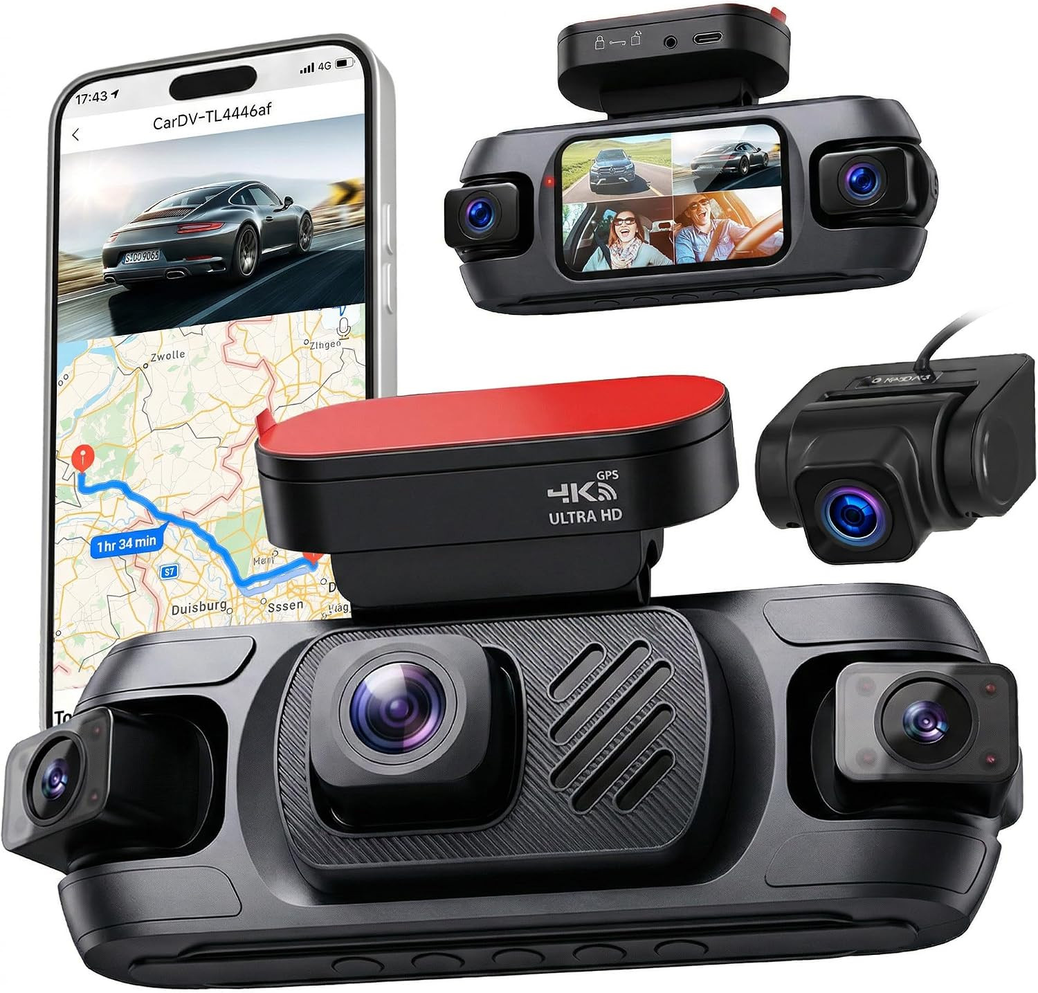 4 Channel Dash Cam 360°View 4K+ 1080P Front and Rear Inside, Left, Right, Dash C