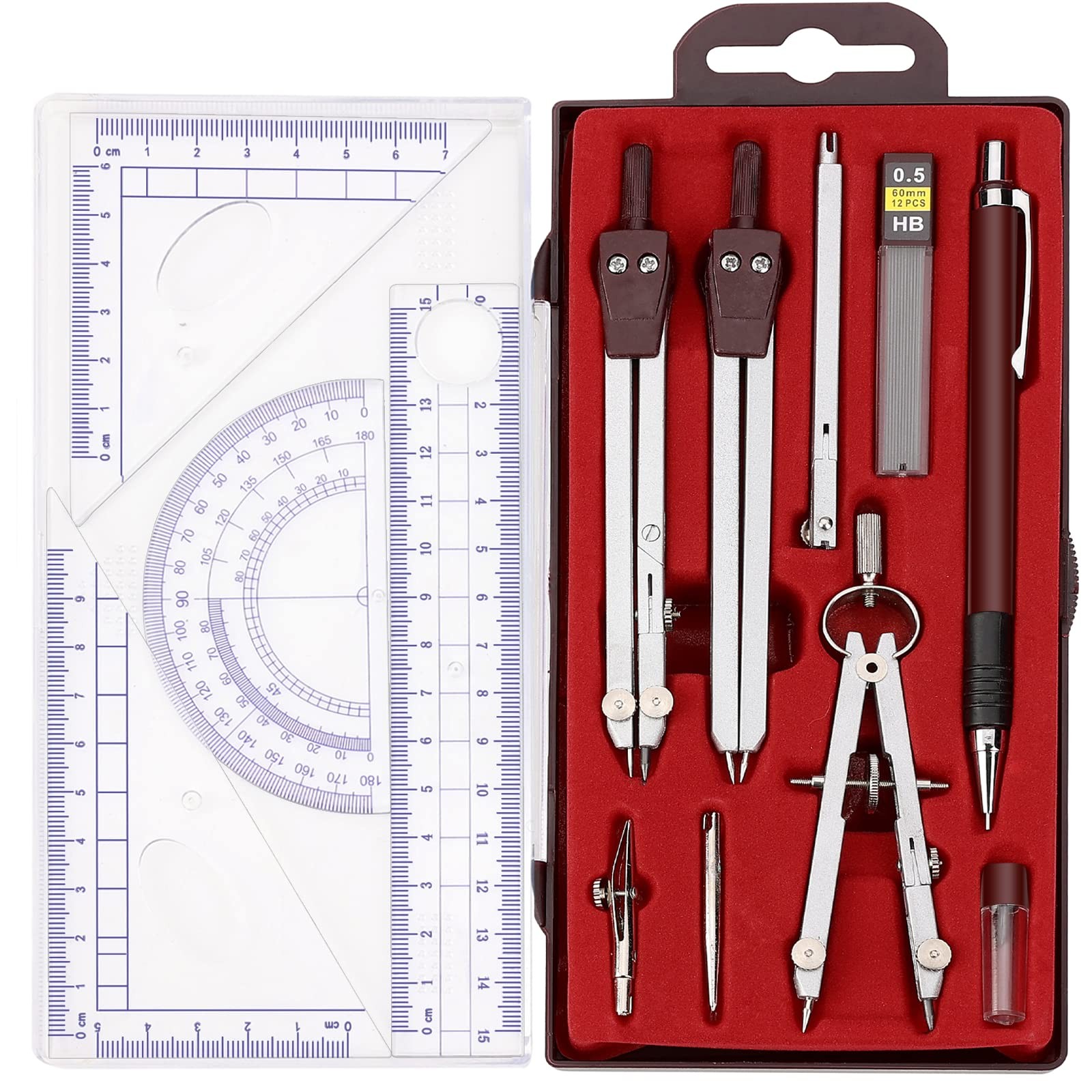 Compass Geometry Tool, 13PCS Compass and Protractors Set Math Geometry Drawing