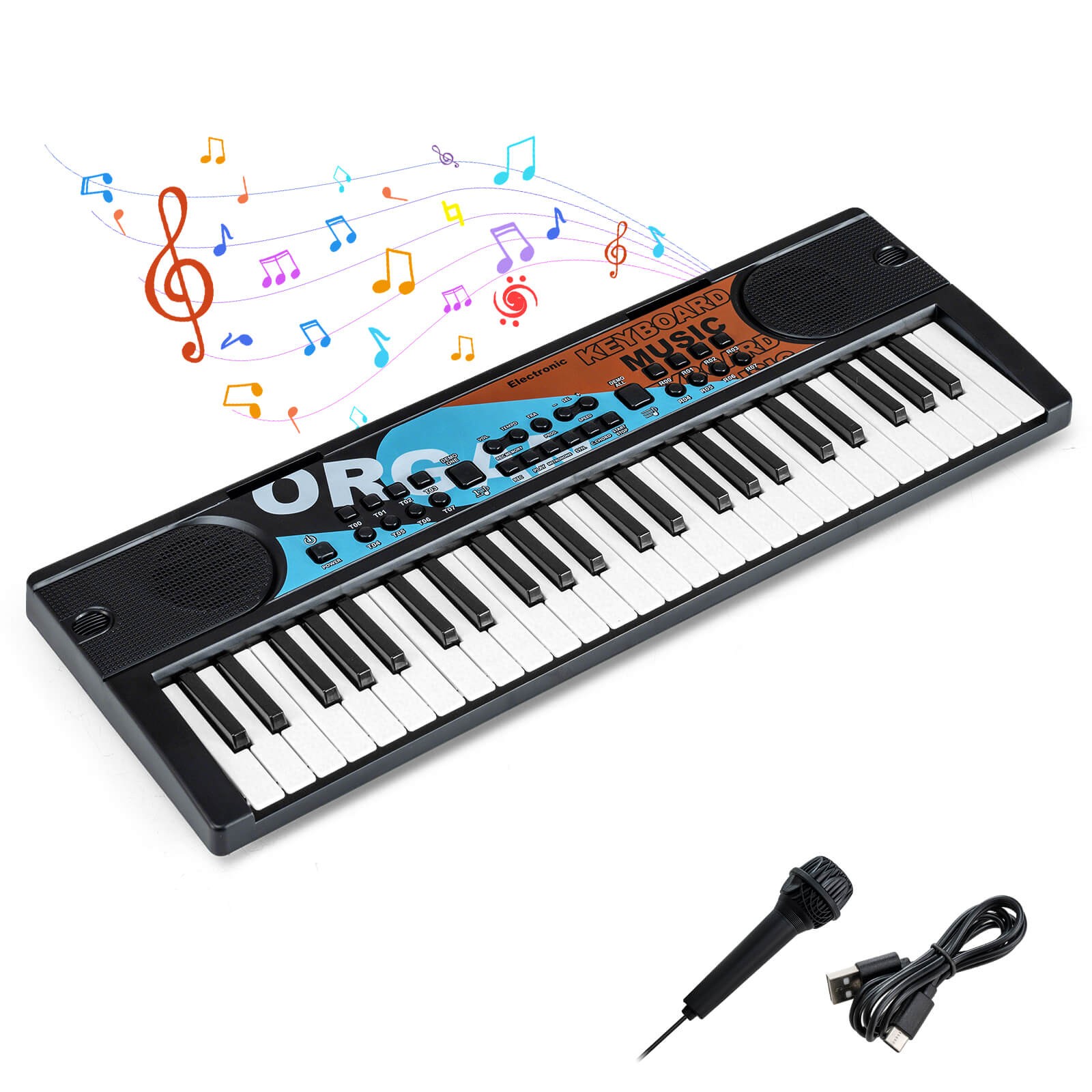 49 Keys Portable Electric Keyboard Piano w/8 Rhythms, 8 Tones & 10 Demos,