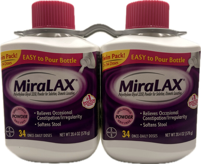 MiraLAX Powder Laxative 68 Doses 2 Bottles 40.8oz Exp: 01/2028 Gentle Relief