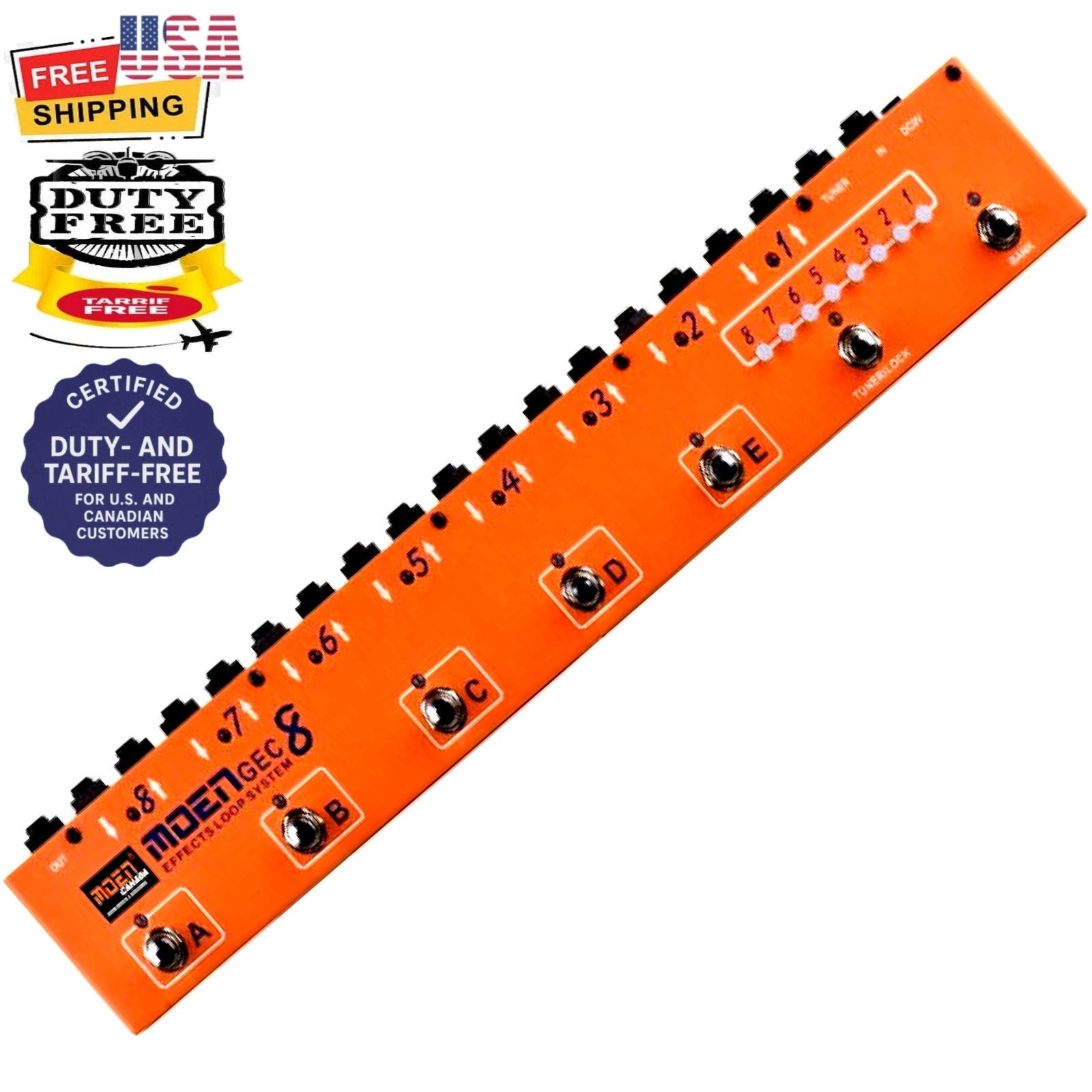 MOEN GEC8 Guitar Pedal FX Switcher 8 Loop Foot Controller ORANGE US SHIP NO DUTY
