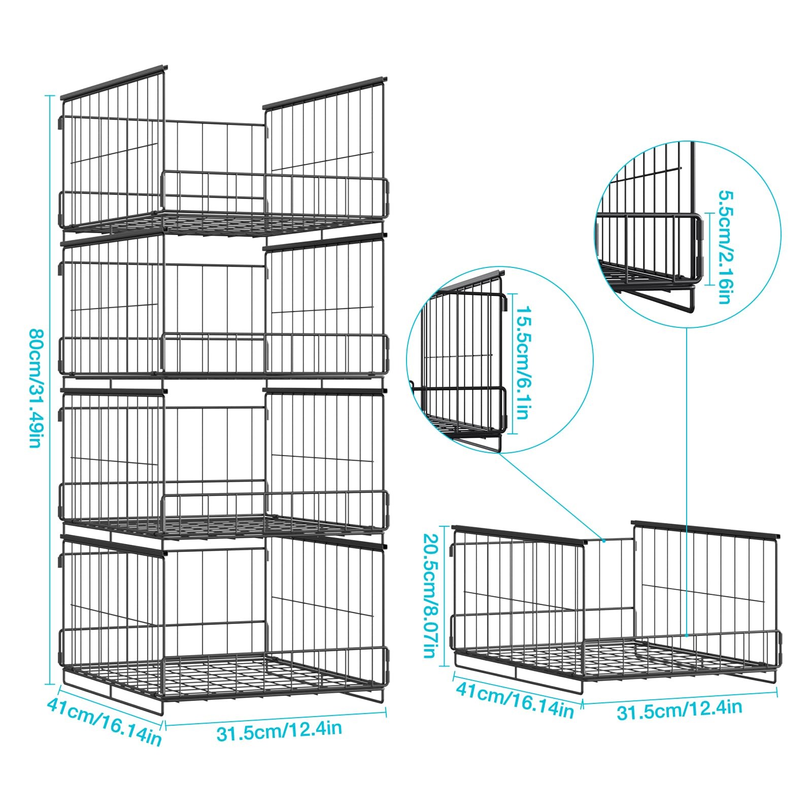4-Tier Stackable Closet Storage Bins Foldable Organizer Shelves for Wardrobe,...