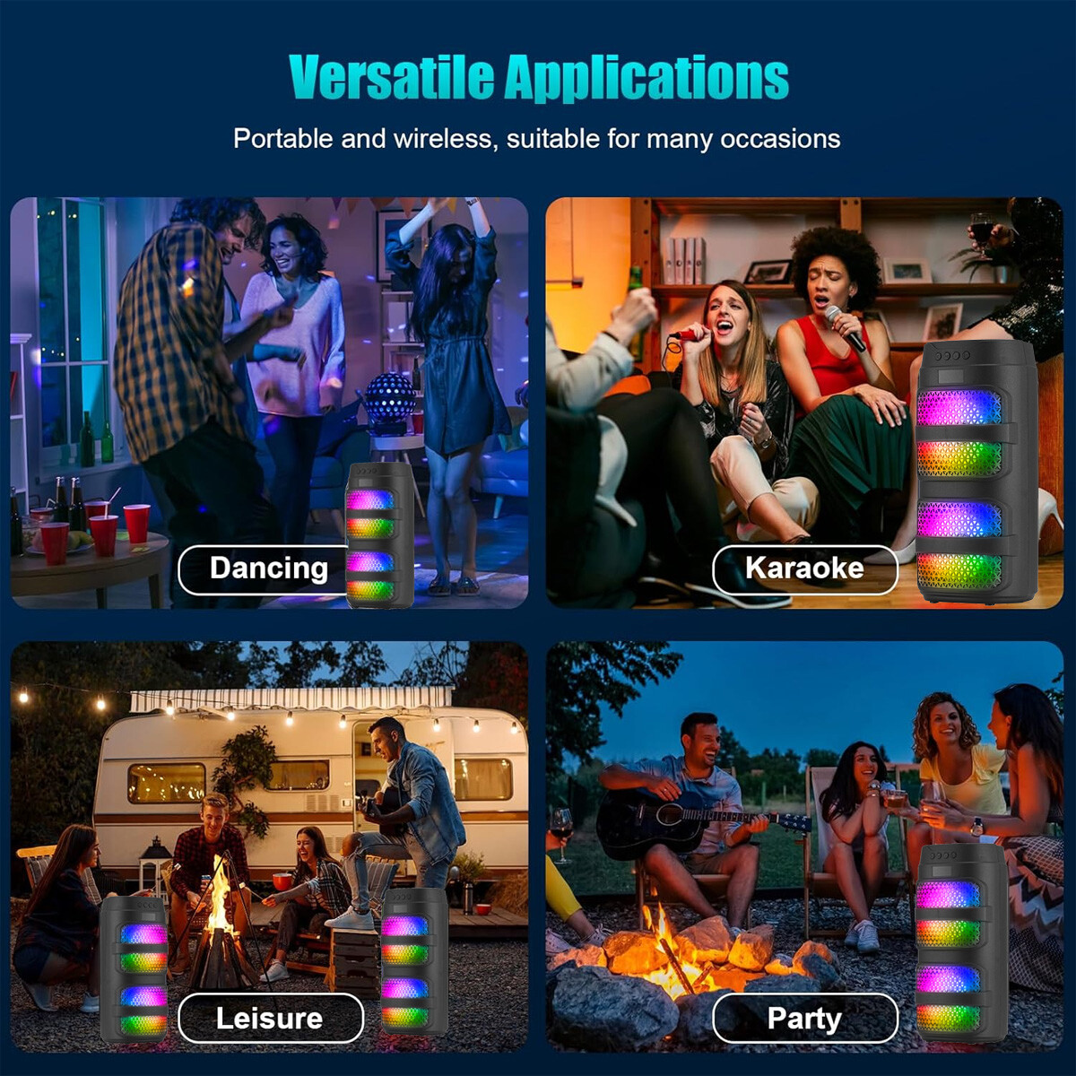Dual 4" 3000W Portable Bass Heavy Bass Bluetooth Speakers Stereo Party TWS Sound