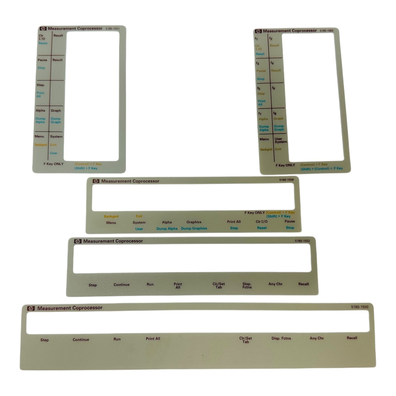HP 5180 MEASUREMENT COPROCESSOR KEYBOARD OVERLAYS 1562,1551,1550,1552,1558 NOS