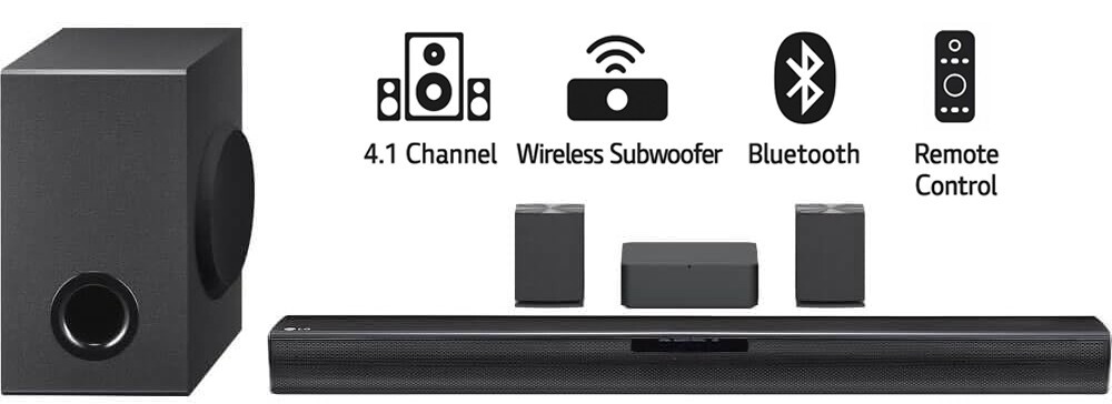 LG SQC4R 4.1ch Sound Bar System with Wireless Rear Speakers & Subwoofer