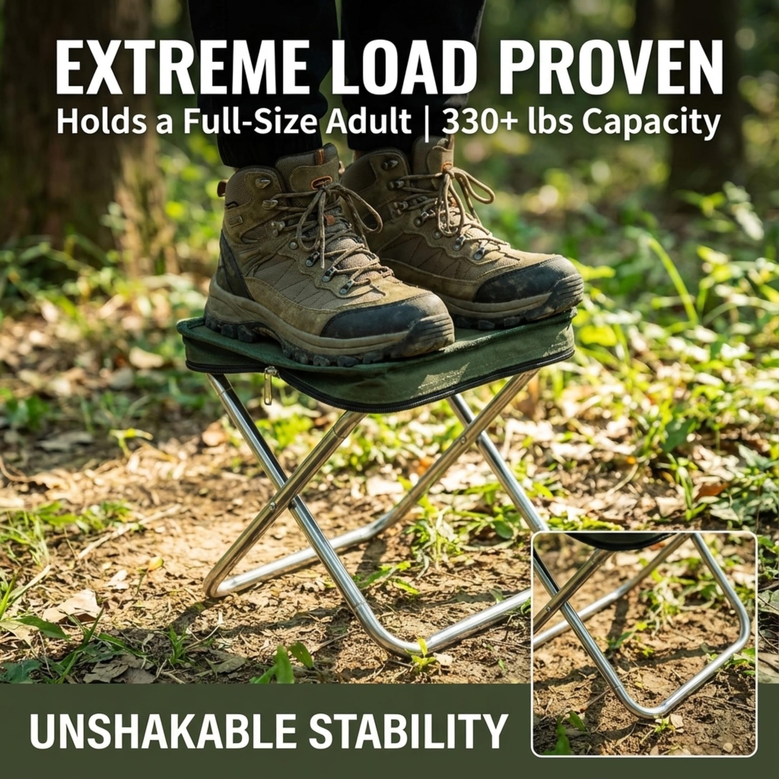Foldable Backpack Stool for Adults - Portable Folding Stool with 350lb Capaci...