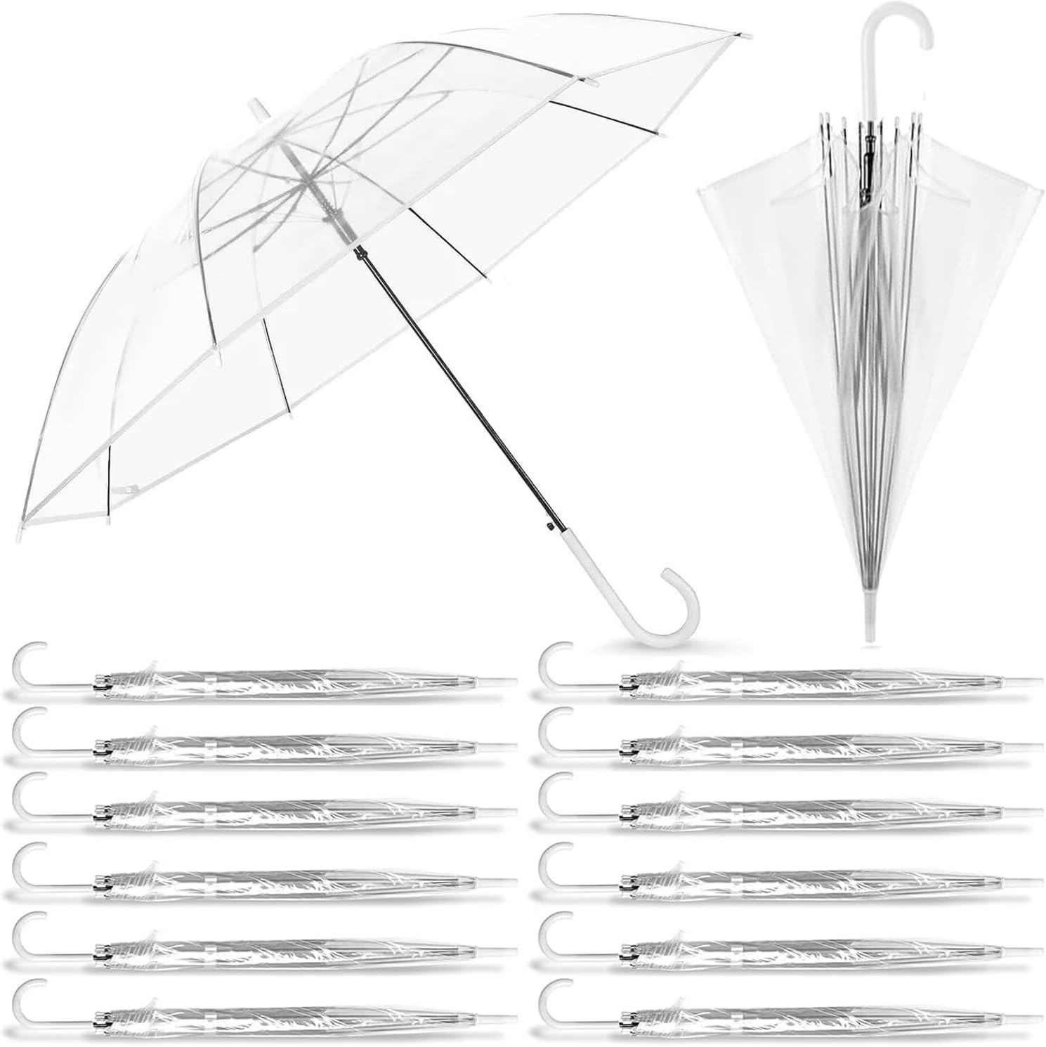 14 Pack Clear Wedding Umbrellas Bulk Transparent Auto Open Stick Umbrellas Windp