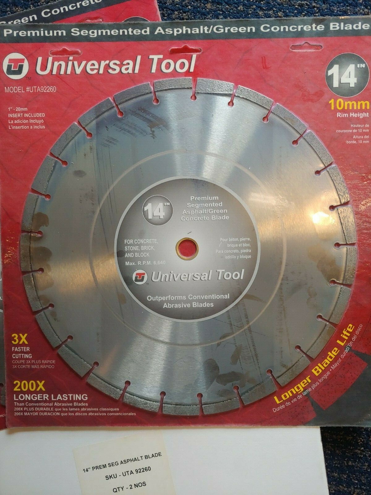 One (1) New 14" Universal Tool Segmented Asphalt/Green Concrete Blades