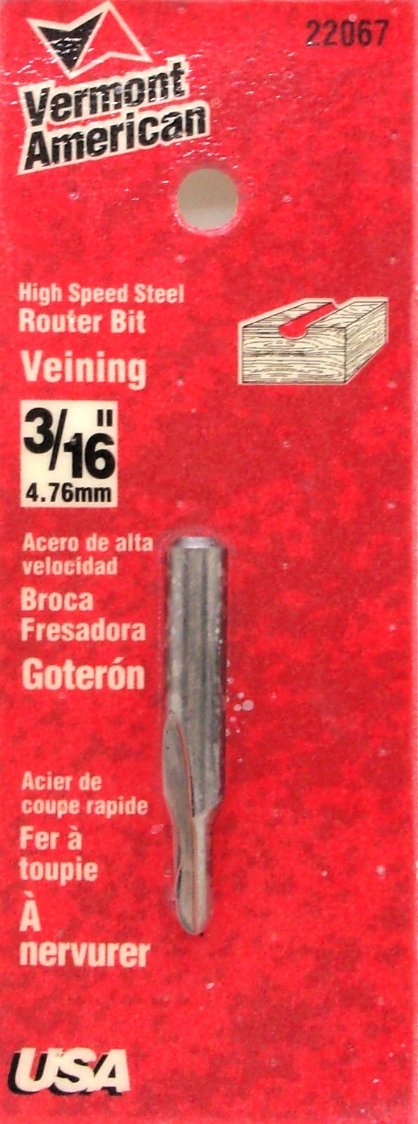 Vermont American 22067 3/16-Inch HSS Veining Router Bit