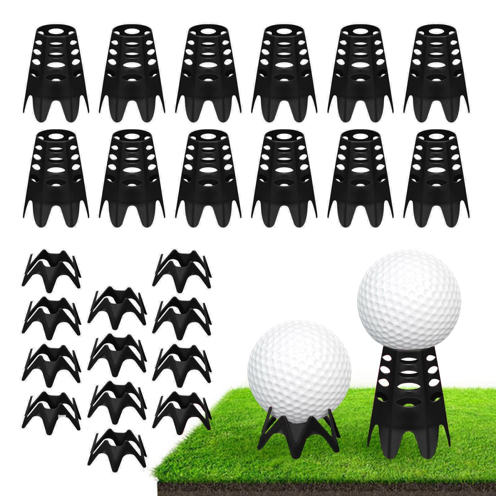 Rolitwils Golf Simulator tees, 24Pcs Plastic Mat Tees for Home, Black