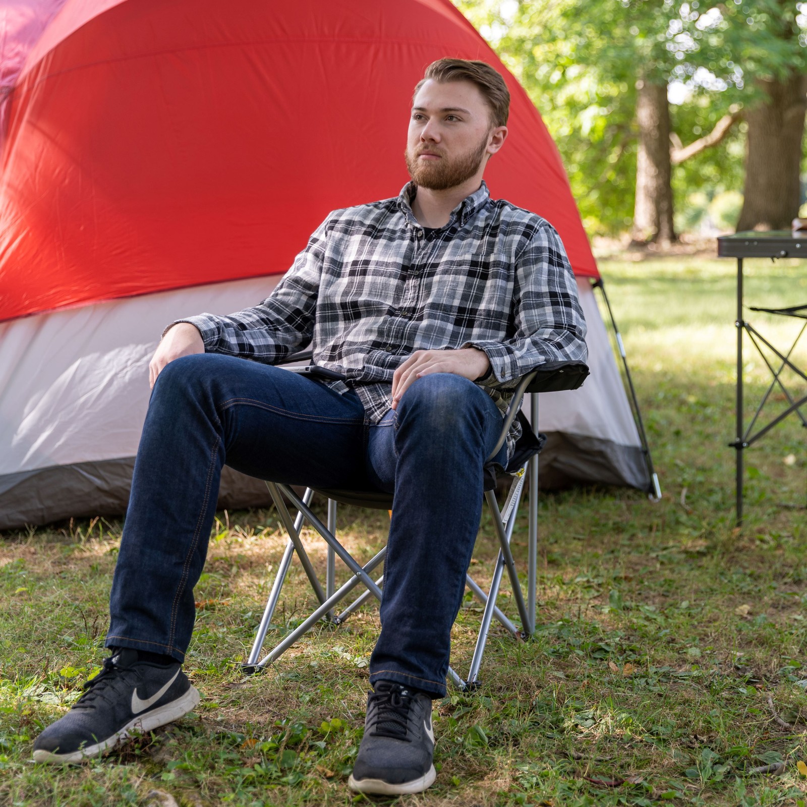Quad Folding Camp Chair with Cup Holder, Black