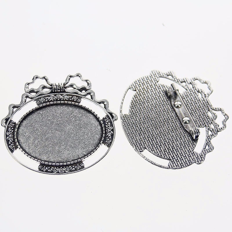 2pc Tibetan silver horizontal oval 25x35mm cabochon settings brooch design XA045